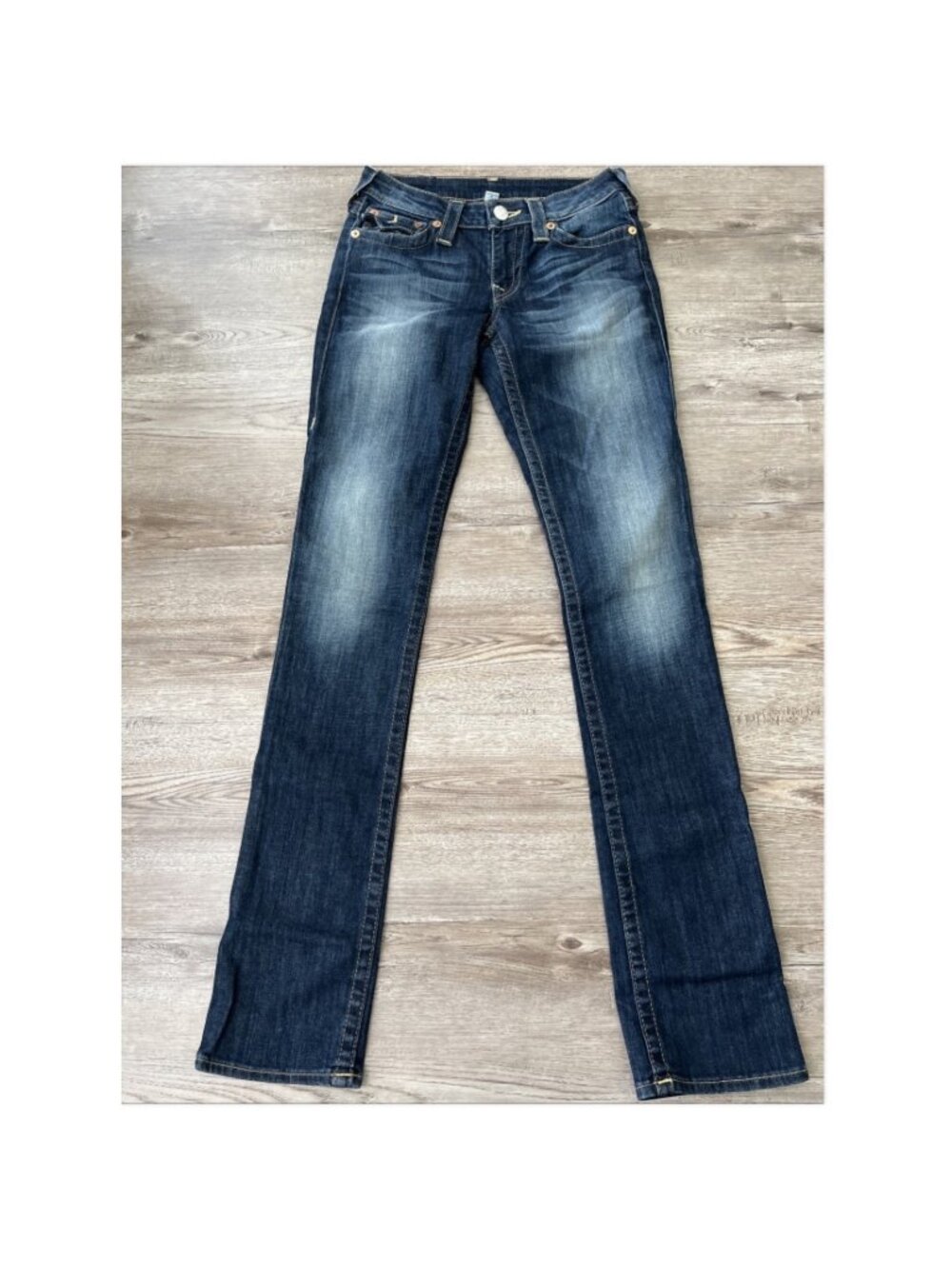 True Religion Slim Straight Flap Pocket Jeans Womens 27 Dark Wash Y2K Low Rise